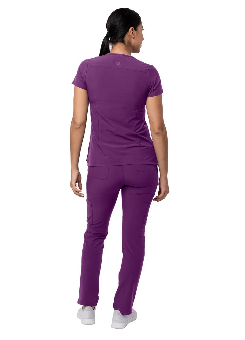 Adar Uniforms Adar Addition Scrubs Set for Women - Stretch V-Neck Scrub Top & Skinny Cargo Scrub Pants, 10 Pockets - A9200 - Eggplant - L - Image 2